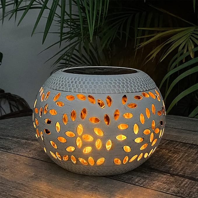 White Solar-Powered Flickering Flame Lantern for Outdoor Use