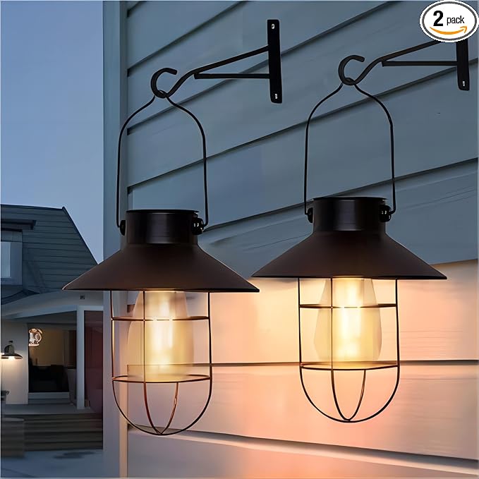 Pearlstar Black Solar Hanging Lanterns, Waterproof, 2-Pack